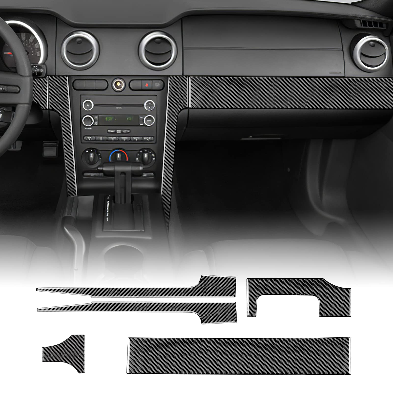 KUNGKIC Kohlefaser Auto Zentrale Steuerung Co-Pilot Aufbewahrungsbox Strip Panel Aufkleber Dekorative Innenbereich Compatible with Ford Mustang GT 2005 2006 2007 2008 2009 Zubehör von KUNGKIC