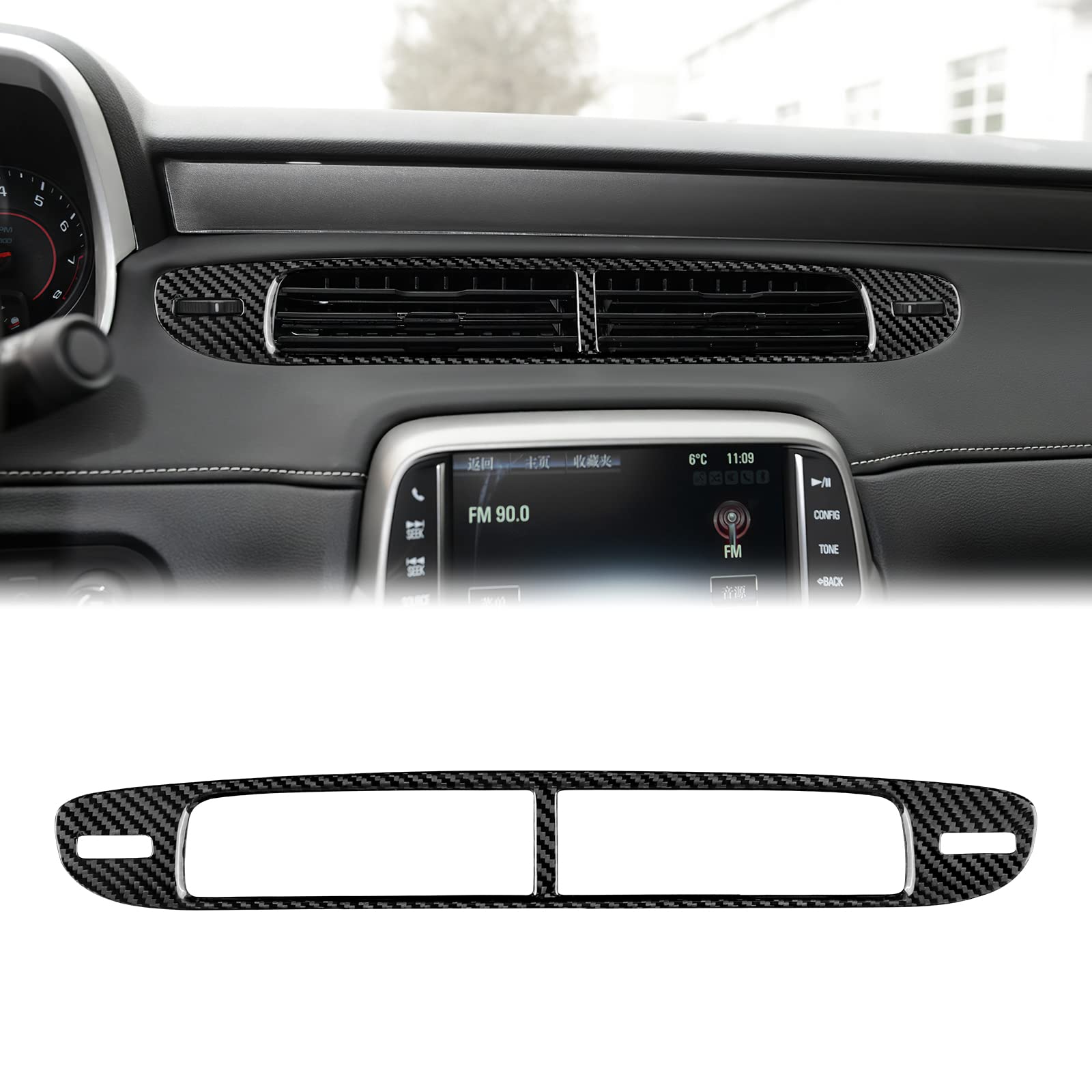 KUNGKIC Kohlefaser Auto-Zentralluft-Auslassöffnung Entlüftung Trimmen Innenbereich Aufkleber Compatible with Chevrolet Camaro 2013 2014 2015 Zubehör(Schwarz) von KUNGKIC