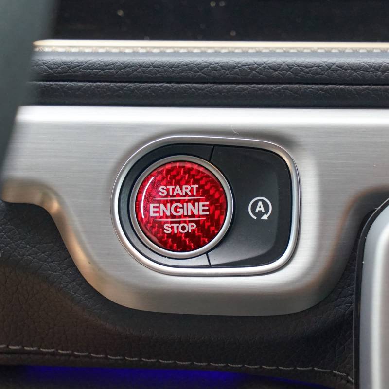 KUNGKIC Kohlefaser Innenraum Zubehör Auto-Motor-Startknopf Aufkleber Compatible with Mercedes Benz W177 GLB X247 W247 GLE W167 GLS X167 W464 CLA C118 AMG-Rot von KUNGKIC