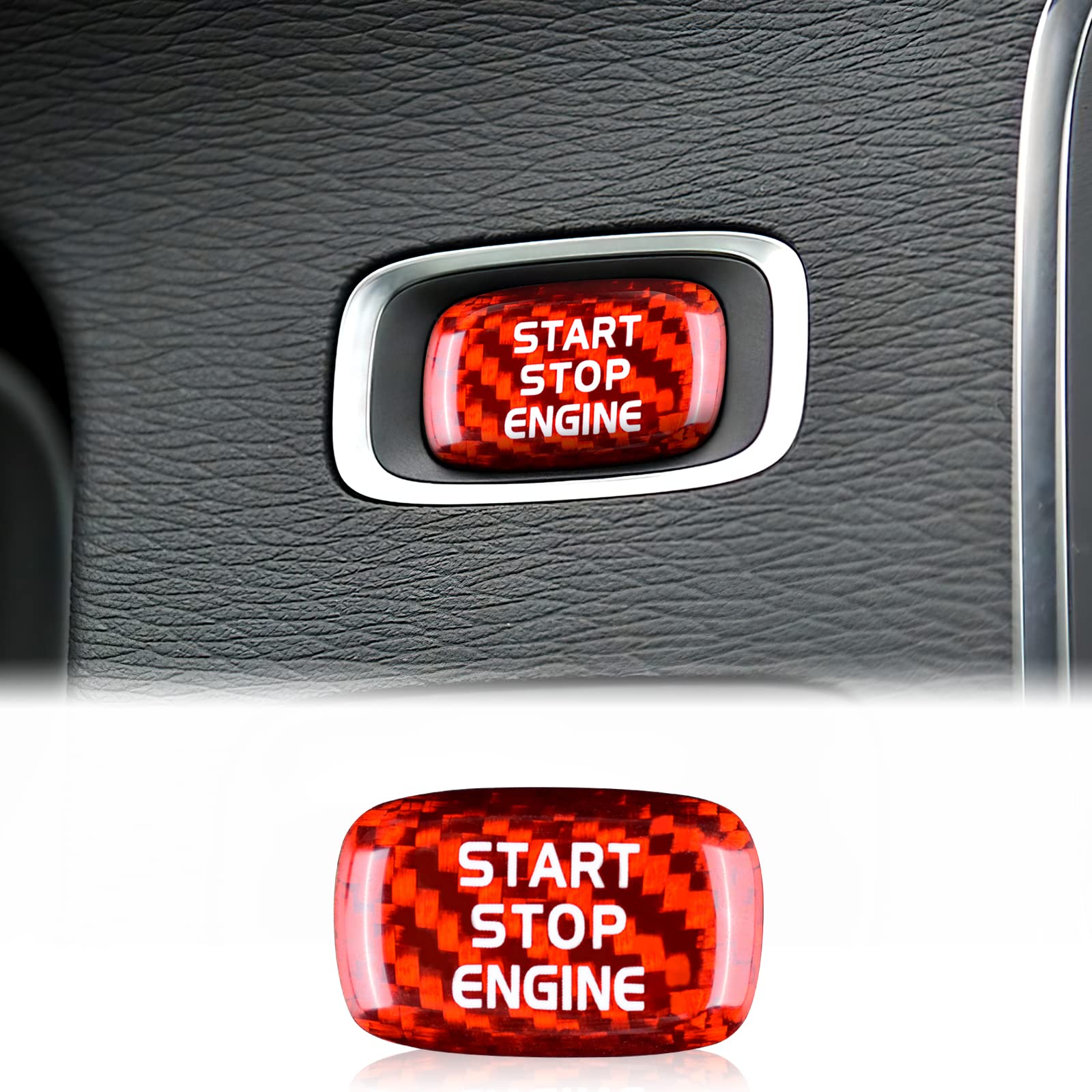 KUNGKIC Kohlefaser Motor Start Stopp Schalter Carbon Fiber Engine Start Button accessories für Volvo V40 V60 S60 XC60 S80 zubehör innenraum 2009 2010 2012 2013 2014 2015 2016 2017 2018 2019 Rot von KUNGKIC