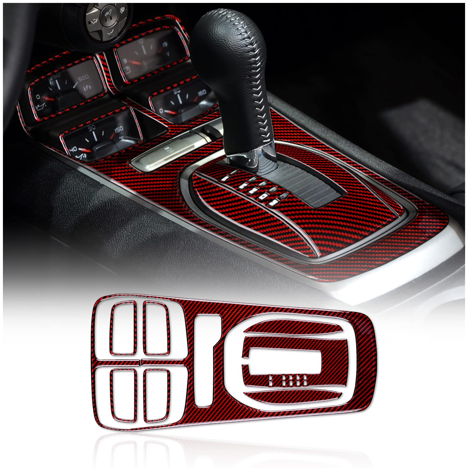 KUNGKIC Kohlefaser Schalthebelknauf Konsole Media Panel Abdeckung Für Chevrolet Camaro 2010 2011 2012 2013 2014 2015 zubehör innenraum-Automatisch Schwarz Rot von KUNGKIC