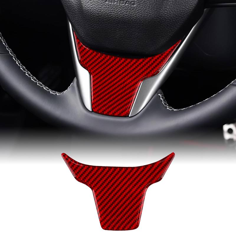 KUNGKIC Kohlefaser für Civic Auto-Lenkrad Kinnrahmen Abdeckung Trim Lenkradabdeckung Innenverkleidung Aufkleber Compatible with Honda Civic 2016-2021 Zubehör, Rot von KUNGKIC