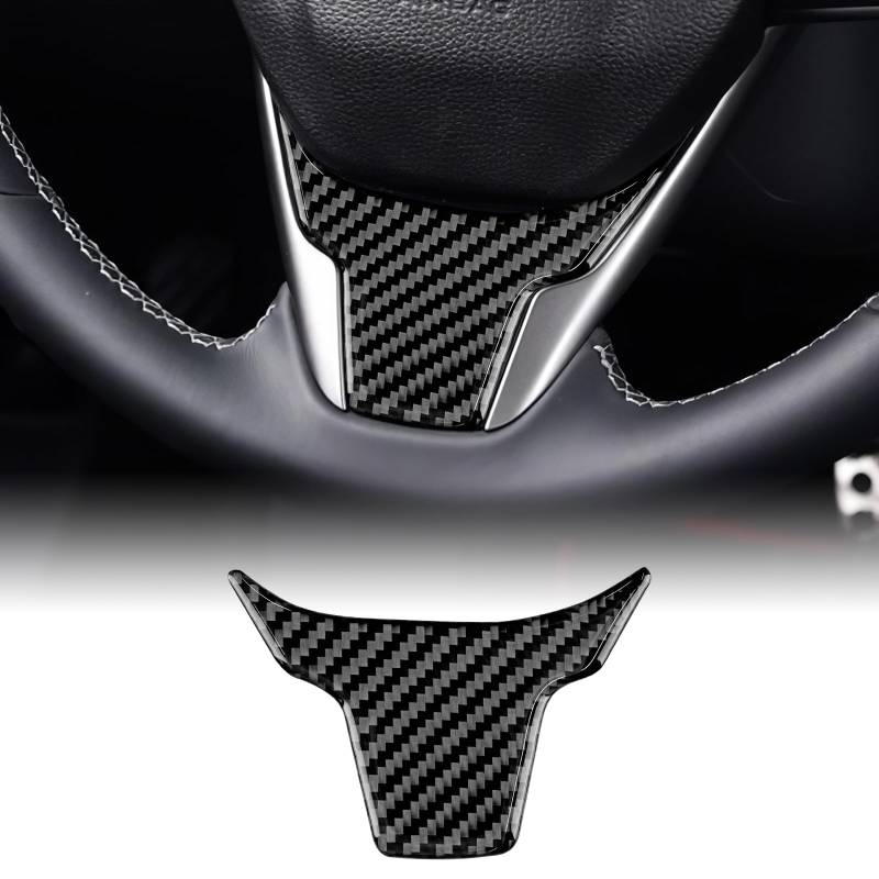 KUNGKIC Kohlefaser für Civic Auto-Lenkrad Kinnrahmen Abdeckung Trim Lenkradabdeckung Innenverkleidung Aufkleber Compatible with Honda Civic 2016-2021 Zubehör, Schwarz von KUNGKIC