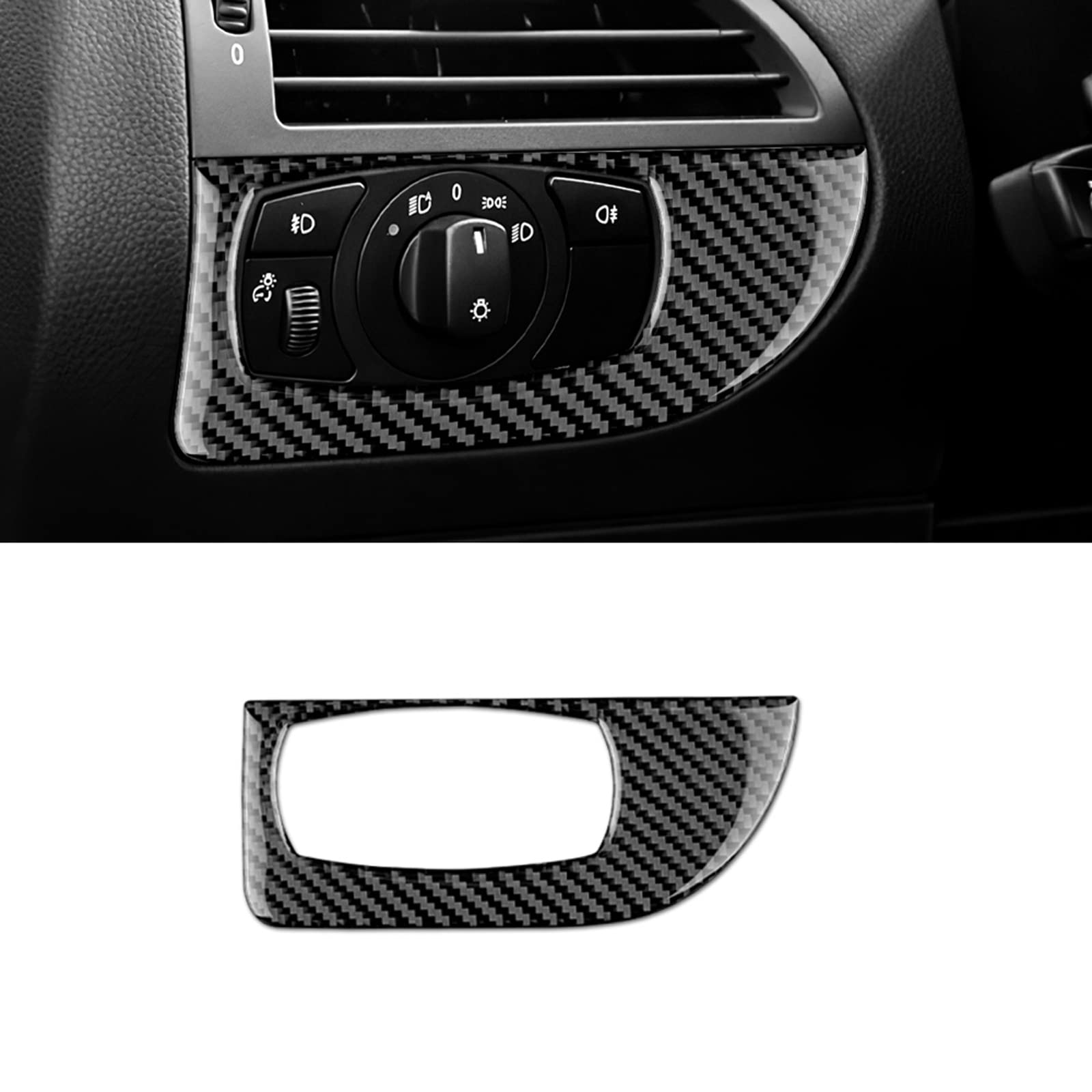 KUNGKIC Kompatibel mit Kohlefaser Scheinwerferschalter Abdeckung Automotive Styling Aufkleber für BMW 6er E63 E64 2013 2014 2015 2016 2017 2018 2019 (1 Stück Schwarz) von KUNGKIC