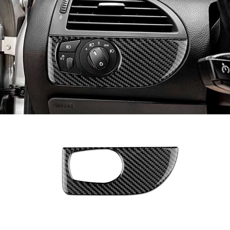 KUNGKIC Kompatibel mit Kohlefaser Scheinwerferschalter Abdeckung Automotive Styling Aufkleber für BMW 6er E63 E64 2013 2014 2015 2016 2017 2018 2019 (1 Stück Schwarz) von KUNGKIC