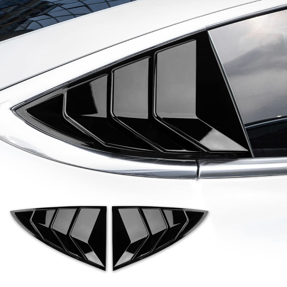 KUNGKIC Rear Side Window Louvers,Air Vent Scoop Louvers for Tesla Model 3 2017-2024,Window Scoop Louvers Covers,ABS Sun Rain Shade Vent,Sport Style,2PCS,Cool Exterior Decoration (glänzend schwarz) von KUNGKIC
