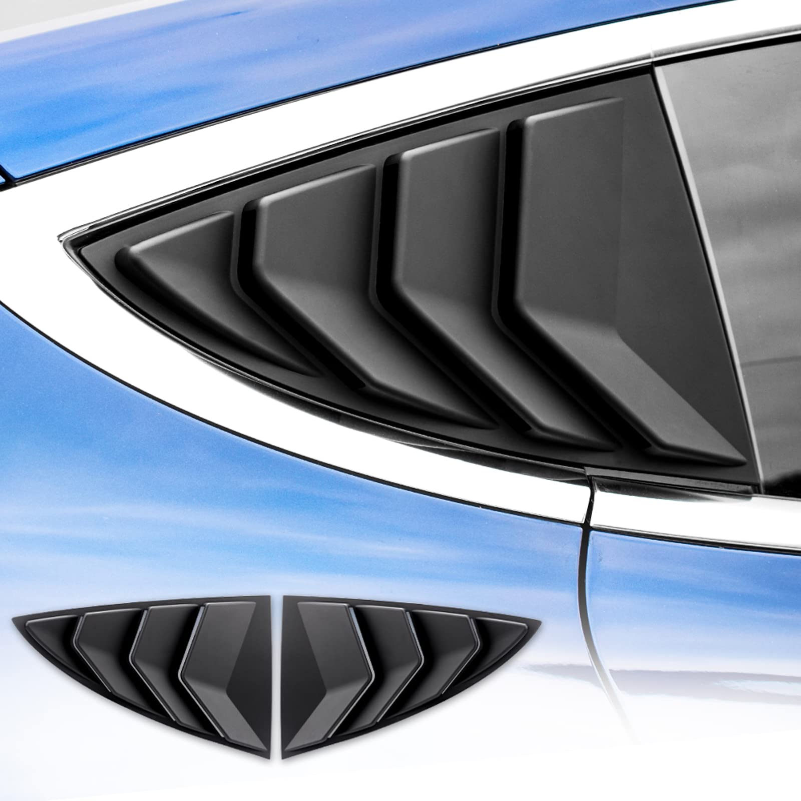 KUNGKIC Rear Side Window Louvers,Air Vent Scoop Louvers for Tesla Model 3 2017-2024,Window Scoop Louvers Covers,ABS Sun Rain Shade Vent,Sport Style,2PCS,Cool Exterior Decoration Matte Black von KUNGKIC