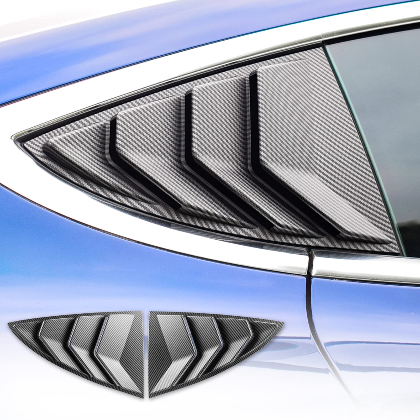 KUNGKIC Rear Side Window Louvers,Air Vent Scoop Louvers for Tesla Model 3 2017-2024,Window Scoop Louvers Covers,ABS Sun Rain Shade Vent,Sport Style,2PCS,Cool Exterior Decoration Matte Carbon Fibre von KUNGKIC