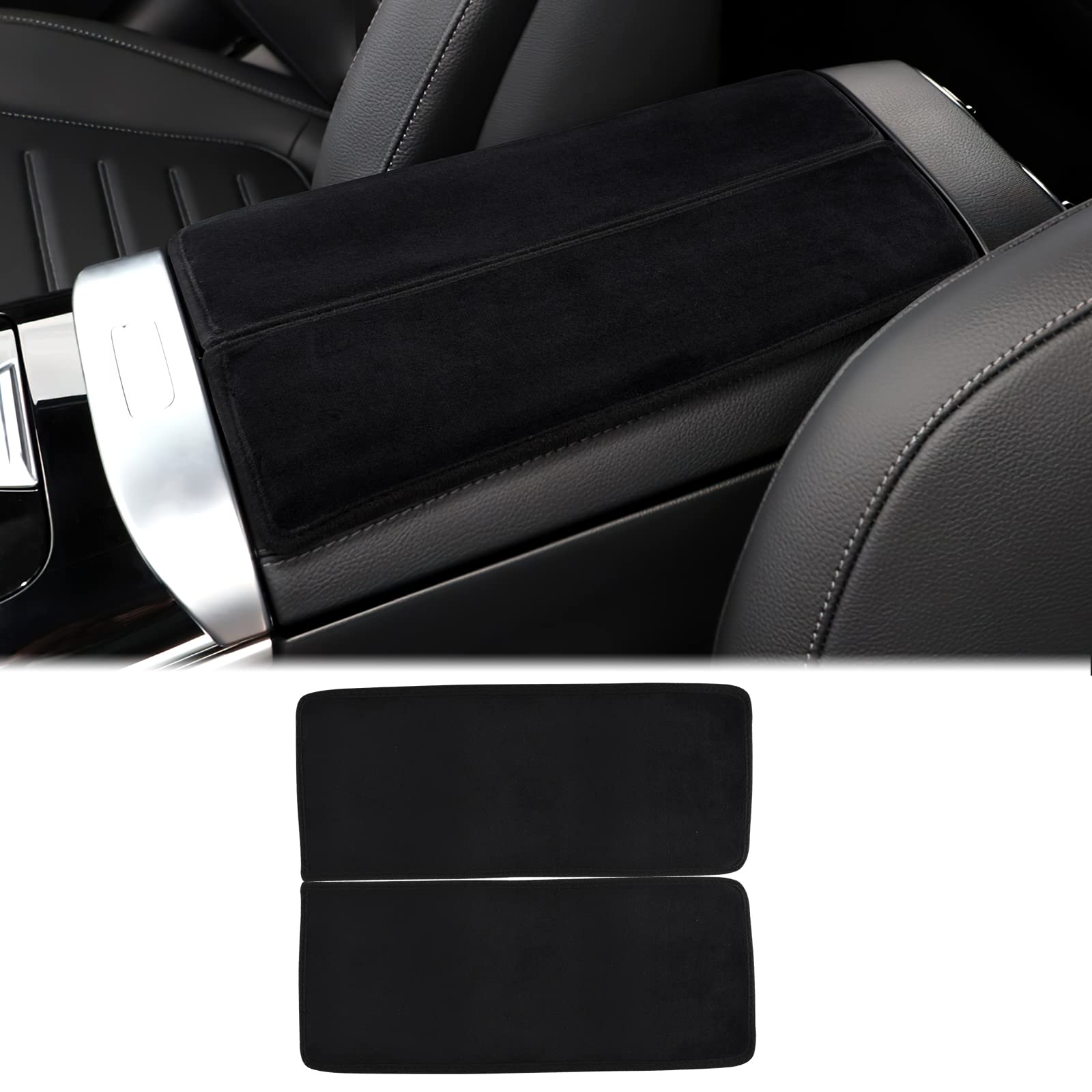 KUNGKIC flanell Auto Armlehne Kissen Mittelkonsole Armlehne Box Matte Innenbereich Compatible with Mercedes Benz A C E S Class GLE GLB GLA W206 W213 Zubehör (Schwarz, W206 2022-2023) von KUNGKIC