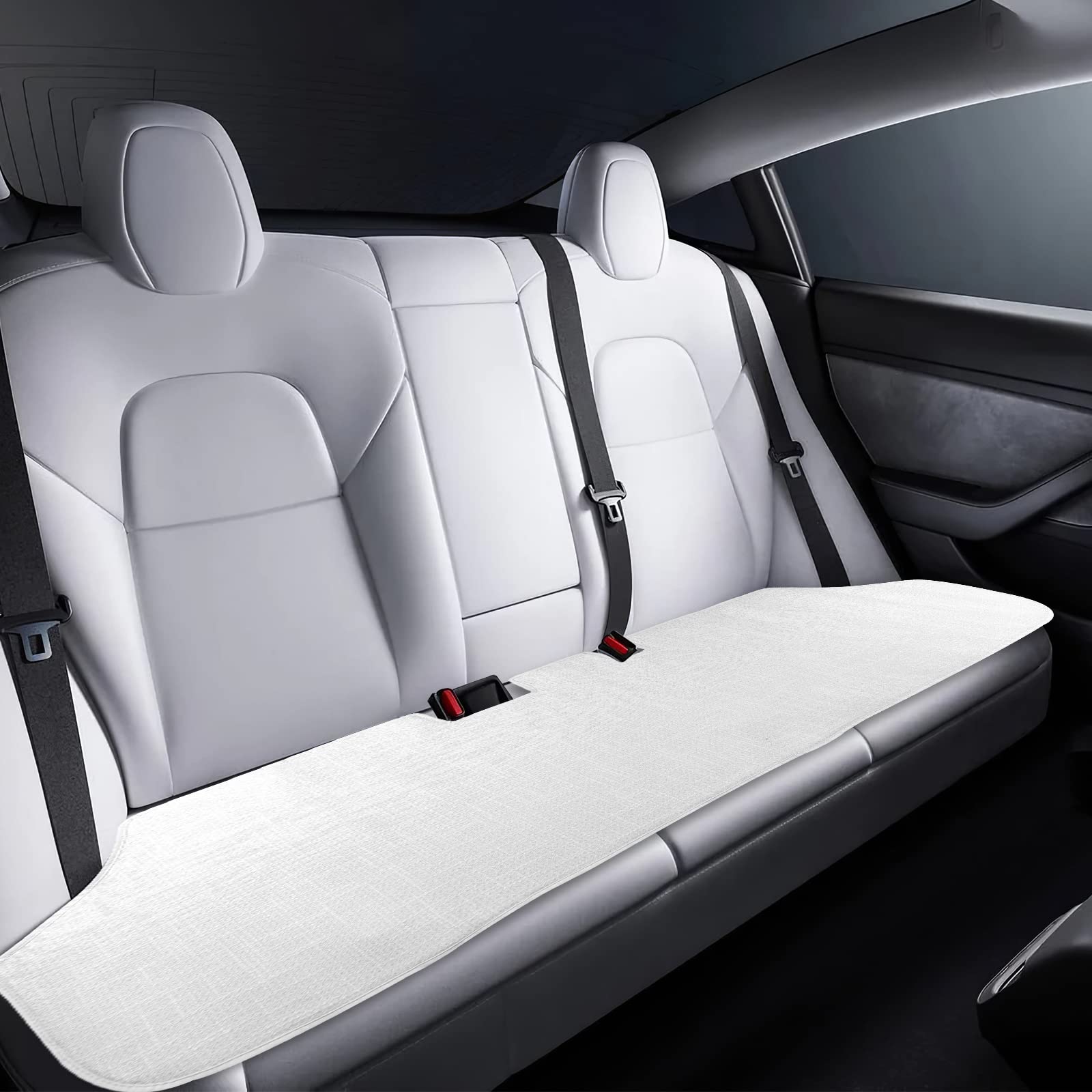 KUNGKIC für 2017-2023 Tesla Model 3 Mesh Auto Rücksitzbank Abdeckung Atmungsaktiv Kühlung Rücksitz Schutzabdeckungen für Die ganze Saison Innenbereich Zubehör 1Stück Leinen Weiß von KUNGKIC