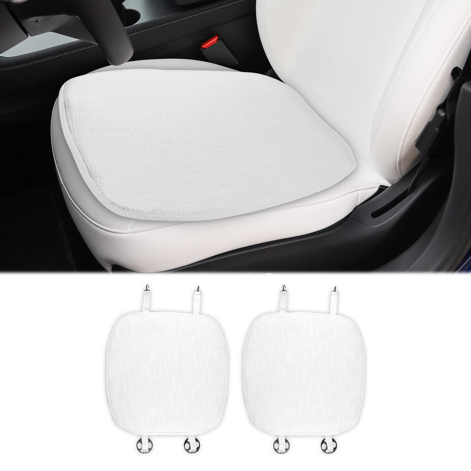 KUNGKIC für 2017-2023 Tesla Model 3 Mesh Auto Sitzbezug Set Atmungsaktiv Kühlung Vordersitz Schutzabdeckungen für Die ganze Saison Innenbereich Zubehör 2Stück Leinen Weiß von KUNGKIC
