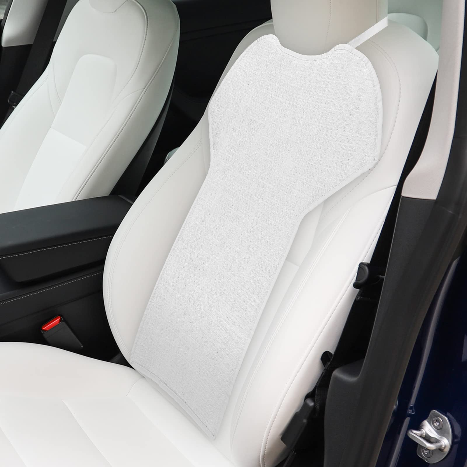 KUNGKIC für Tesla Model 3 2017-2023 Mesh Front Car Seat Back Cover Atmungsaktiv Kühlung Vordersitze Protector Covers für alle Jahreszeiten Interieur Zubehör 1 Pcs Leinen Weiß von KUNGKIC