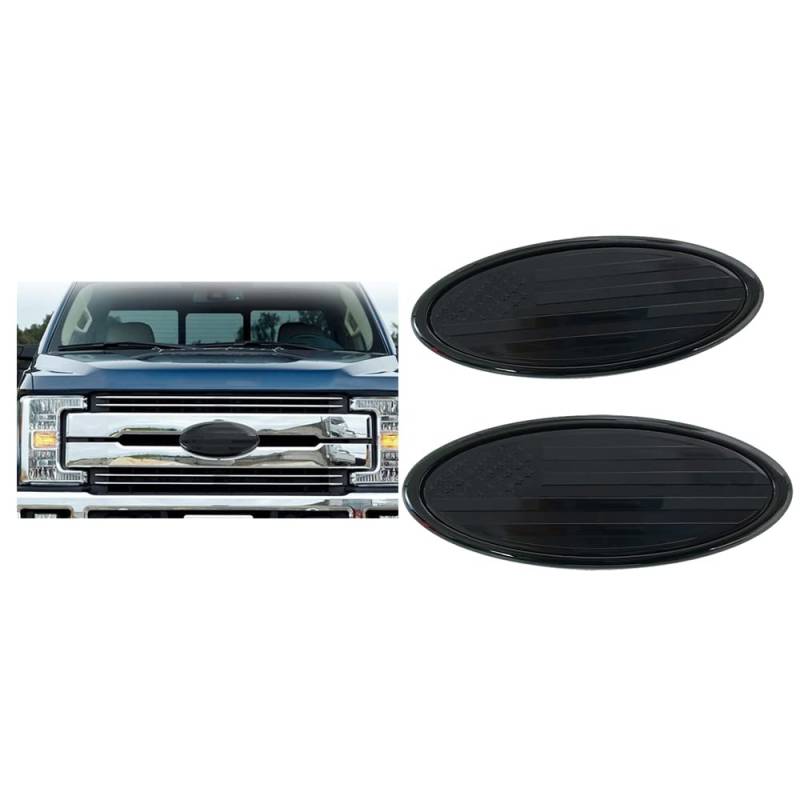 KUNIO 1 Stücke Amerikanische Flagge Frontgrill Hinten Heckklappe Emblem Passt für Ford F150 F250 F350 Edge Ranger Explorer Abzeichen Aufkleber Namensschild Emblem Logo 15cm(5.9inch) Schwarz von KUNIO