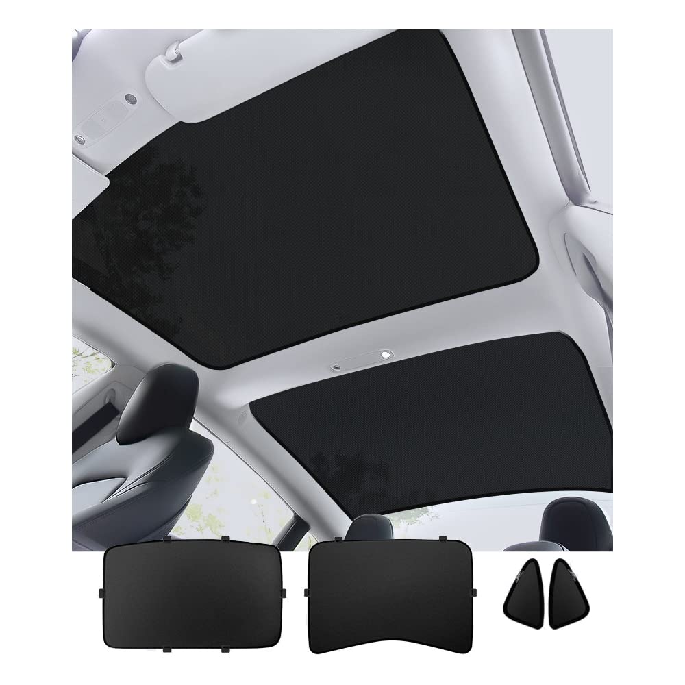 KUNIO Auto Sonnendach Sonnenschutz Abdeckung passt für Tesla Modell 3 Faltbare Sonnenblenden Glasdach Sonnendach Reflektierende Abdeckungen Autofenster Bildschirme Monddach Abdeckung Schwarz von KUNIO