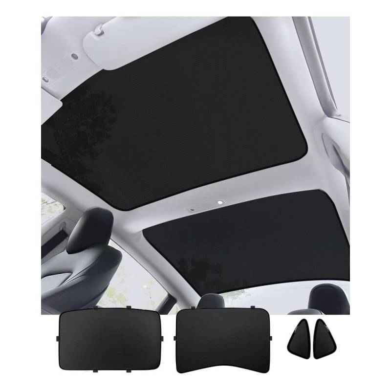 KUNIO Auto Sonnendach Sonnenschutz Abdeckung passt für Tesla Modell 3 Faltbare Sonnenblenden Glasdach Sonnendach Reflektierende Abdeckungen Autofenster Bildschirme Monddach Abdeckung Schwarz von KUNIO