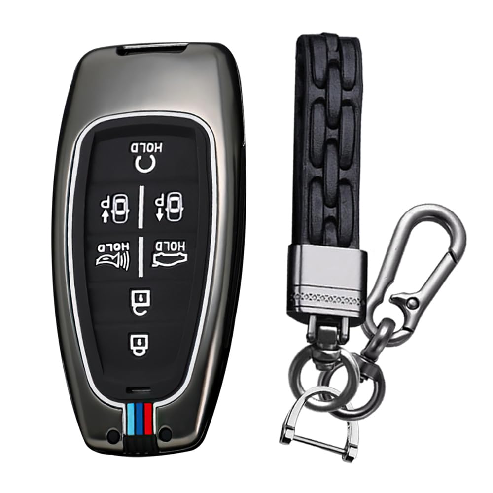 KUNIO AutoSchlüsselhülle Passt für Hyundai Tucson NX4 Ioniq 5 Santa Fe Nexo 2021 2022 2023 Schutzhülle Metallgehäuse Schlüsselcover Schlüsselbox Schlüsselanhänger 7 Tasten Schwarz von KUNIO