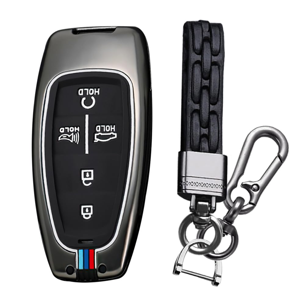 KUNIO Autoschlüssel Hülle Passt für Hyundai Tucson NX4 Ioniq 5 Santa Fe Nexo 2021 2022 2023 Schlüsselhülle Schutzhülle Metallgehäuse Schlüsselcover Schlüsselanhänger 5 Tasten Schwarz von KUNIO