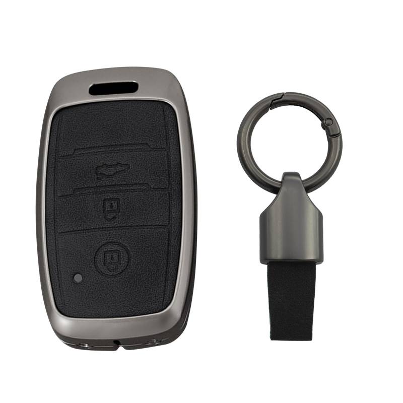 KUNIO Autoschlüssel Hülle Passt für Kia Sportage Gt Line Sorento Picanto Soul NIRO Rio Stonic Optima Ceed Forte Koup Schlüsselhülle 3 Tasten Schlüsselcover Metall Schlüsselanhänger Schwarz von KUNIO