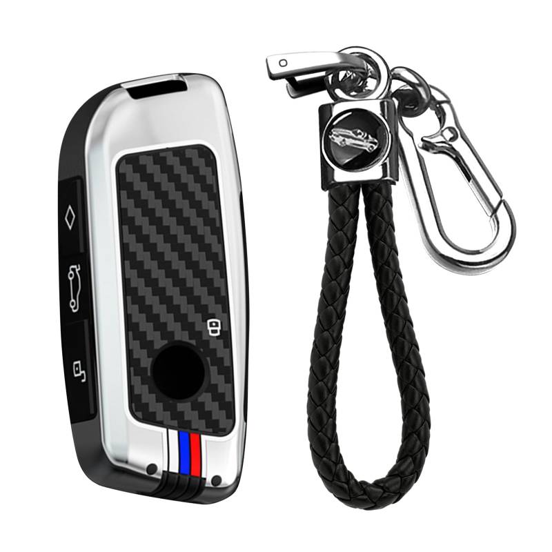 KUNIO Autoschlüssel Hülle Schlüsselhülle Passt für BMW XM G09 iX/i7 I20 X5 G05 X7 G07 X1 U11 2er U06 Active Tourer 2023-2025 4 Tasten Schlüsselcover Metall Schlüsselanhänger A Silber von KUNIO