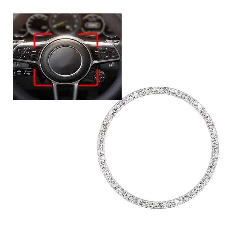 KUNIO Bling Lenkrad Aufkleber Ring Abdeckung passt für Porsche Auto Lenkrad Dekoration Lenkrad Emblem Ring Aufkleber Lenkrad Abziehbilder Zubehör B Silber von KUNIO