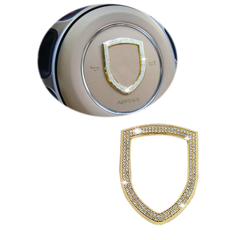 KUNIO Bling Lenkrad Logo Abdeckung passt für Porsche für Cayenne für Paramera Auto Lenkrad Dekoration Lenkrad Emblem Aufkleber DIY Lenkrad Abziehbilder Kristall Strass Zubehör Gold von KUNIO