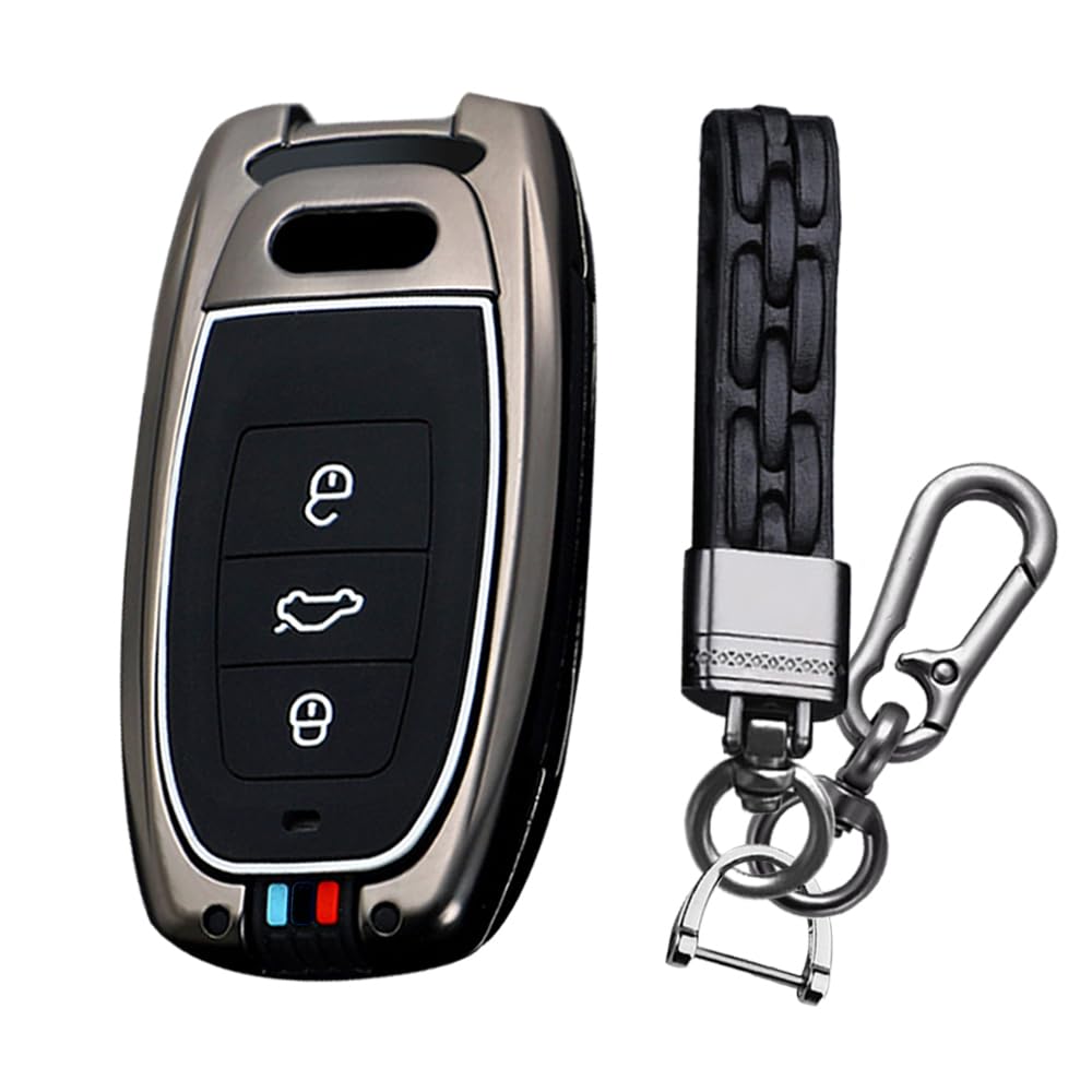 KUNIO Keyless Schlüsselhülle Passt für Audi A4 A5 A6 A7 A8 RS4 RS5 RS6 RS7 Q5 Q8 R8 S4 S5 S6 S7 Schutz Metallgehäuse Schlüsselbox Schlüsselcover 3 Tasten Schlüsselanhänger A Schwarz von KUNIO