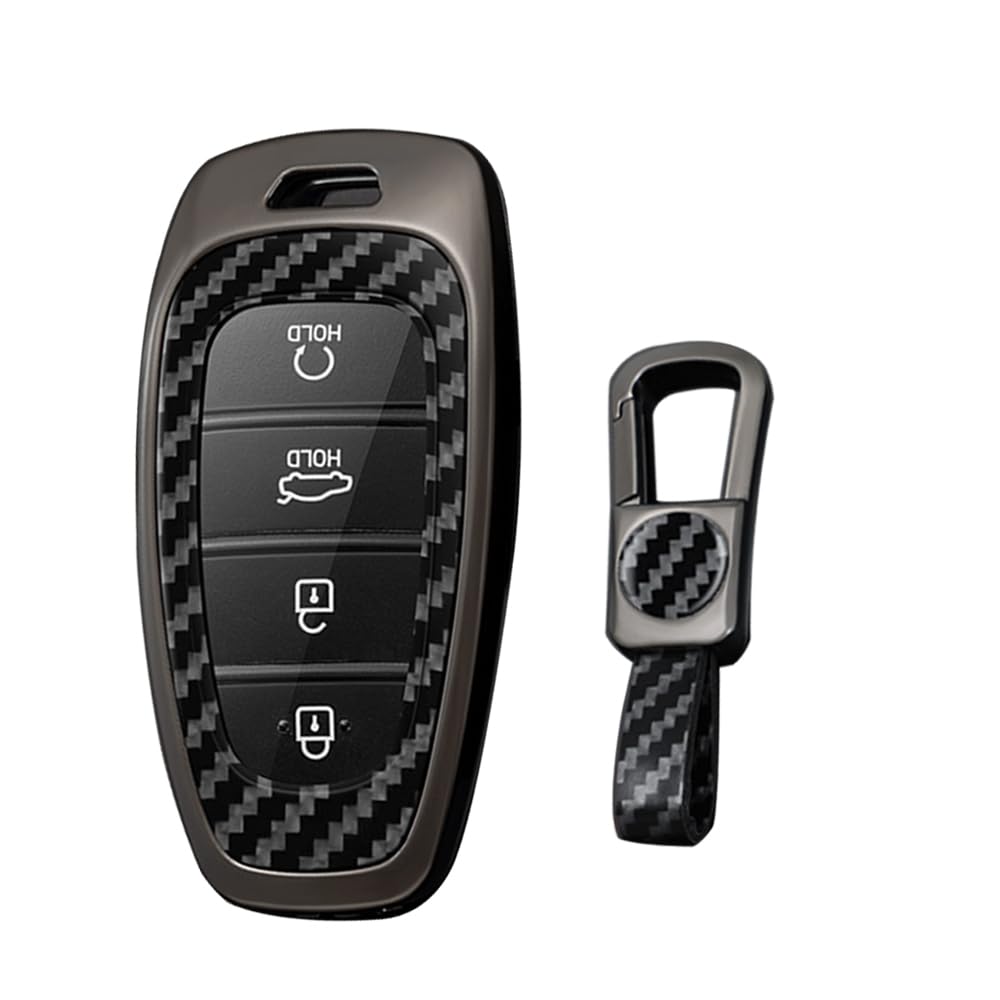 KUNIO Keyless Schlüsselhülle Passt für Hyundai Tucson NX4 Ioniq 5 Santa Fe Nexo 2021 2022 2023 Schutz Metall Schlüsseletui Schlüsselcover Schlüsselanhänger 3/4/5/6/7/8 Tasten Schwarz von KUNIO