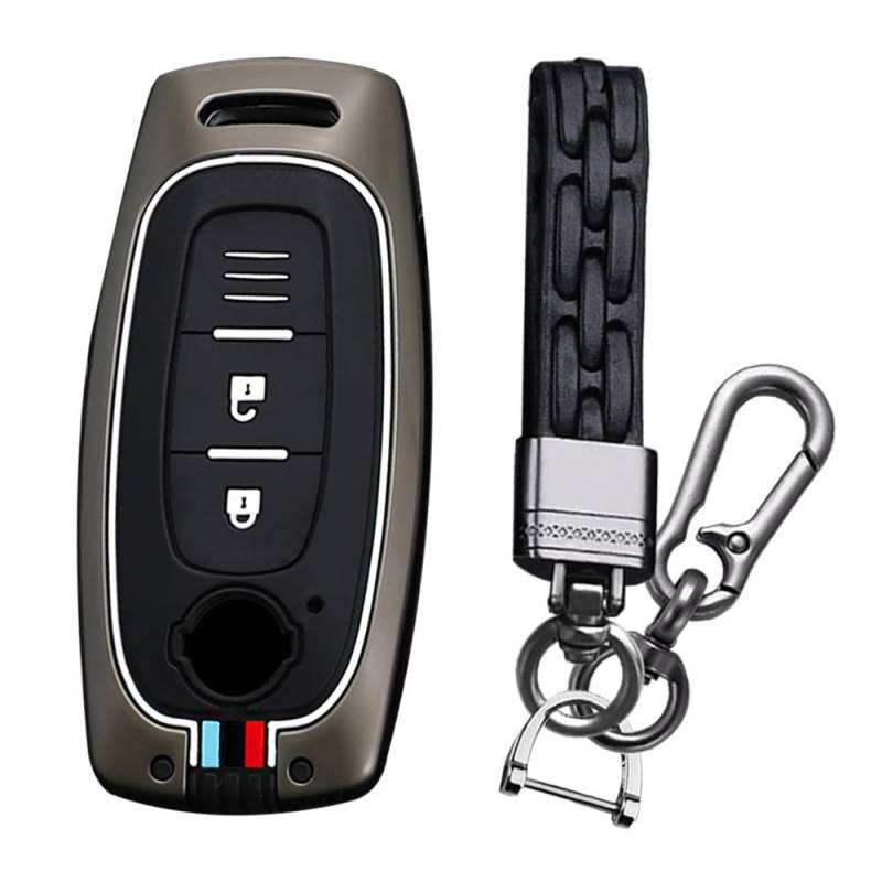 KUNIO Keyless Schlüsselhülle Passt für Nissan X-Trail Qashqai J12 Altima Teana 2022 2023 Ariya Metallgehäuse Schutz Autoschlüssel Hülle Schlüsselanhänger 2 Tasten A Schwarz von KUNIO