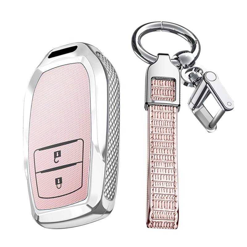 KUNIO Keyless Schlüsselhülle Passt für Toyota Yaris Cross Yaris Hybrid Rav4 Aygo GR 2020 2021 2022 2023 Autoschlüssel Hülle PC Schutzhülle Schlüsselanhänger 2 Tasten Rosa von KUNIO