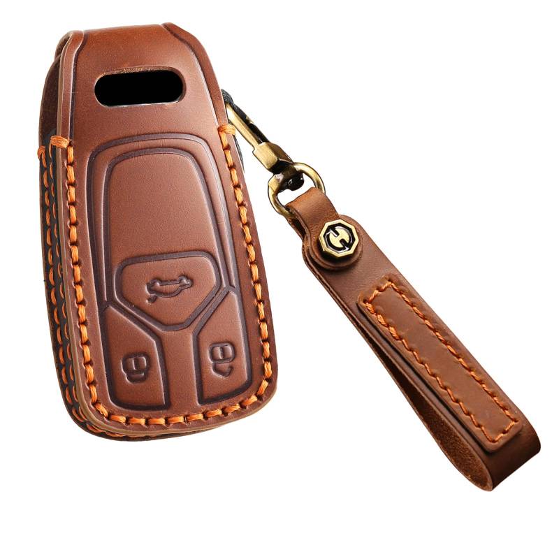 KUNIO Leder Schlüsselhülle Passt für Audi A4 B9 A3 S4 RS4 A5 F5 S5 RS5 A6 A7 FY Q7 SQ7 4M TT.FV TTS RS R8 Schutz Schlüsseletui Cover Schlüsselanhänger 3 Tasten Braun von KUNIO