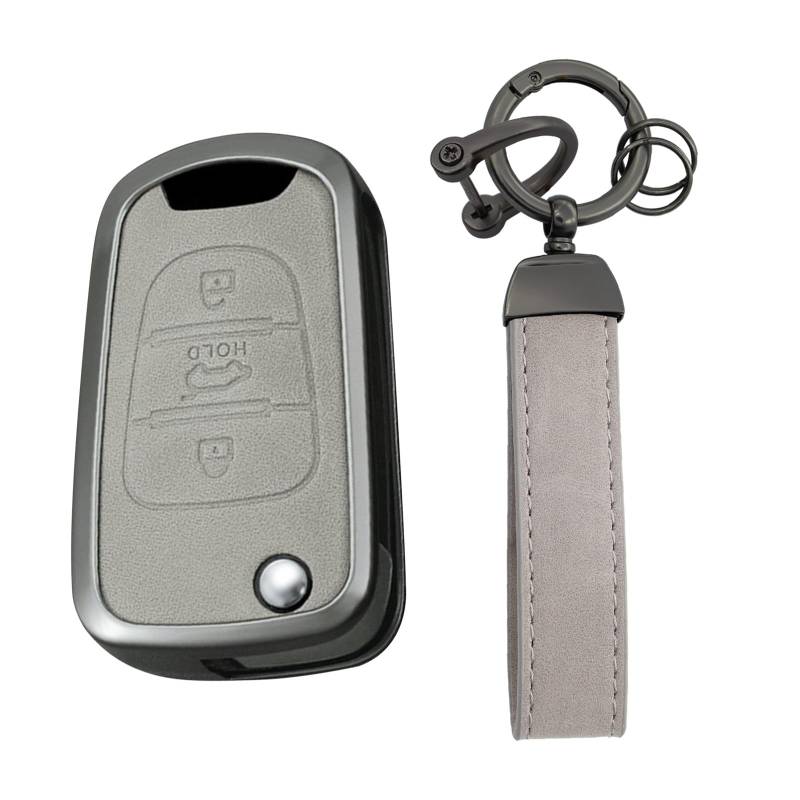 KUNIO Schlüsselhülle Autoschlüssel Hülle Passt für Hyundai i30 i20 i10 ix20 ix35 für KIA Ceed Sportage Soul Rio Picanto 3 Tasten Schlüsselcover Metall Schlüsselanhänger Schlüsseletui B Grau von KUNIO