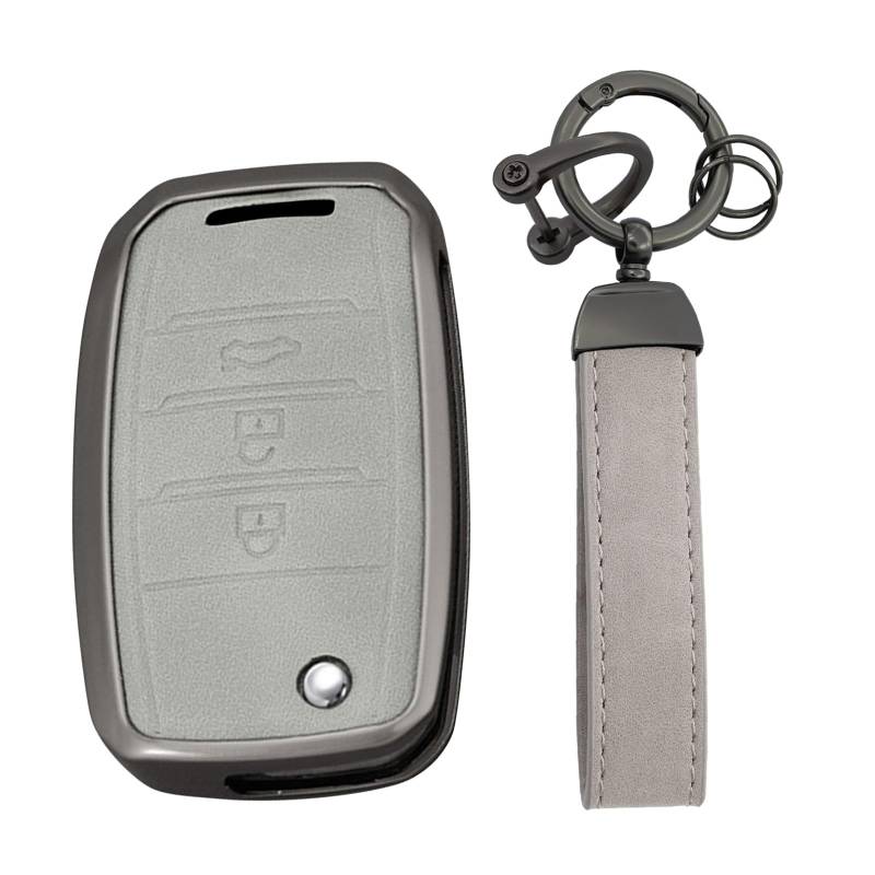 KUNIO Schlüsselhülle Autoschlüssel Hülle Passt für Kia Carens Rio Sedona Forte Cerato K3 Optima K5 Sorento Sportage Soul Schlüsselanhänger 3 Tasten Metall Schlüsselcover Grau von KUNIO