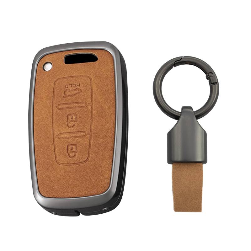 KUNIO Autoschlüssel Hülle Schlüsselhülle Passt für Kia Carens Rio Sedona Forte Cerato K3 Optima K5 Sorento Sportage Soul Schlüsselhülle 3 Tasten Schlüsselanhänger Metall Schlüsselcover A Braun von KUNIO