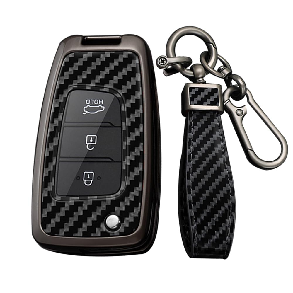 KUNIO Schlüsselhülle Passt für Hyundai Kona i30 Tucson NX4 2019 2020 2021 2022 2018 2017 2016 Schutzhülle Metall Schlüsseletui Schlüsselcover Schlüsselanhänger 3/4 Tasten Schwarz von KUNIO