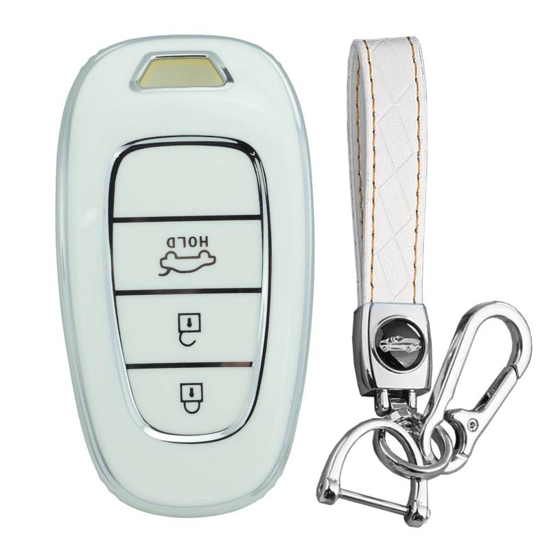 KUNIO Schlüsselhülle Passt für Hyundai Tucson NX4 Ioniq 5 Santa Fe Nexo 2021 2022 2023 Schlüsseletui TPU Autoschlüssel Hülle Schlüsselanhänger 3 Tasten A Weiß von KUNIO