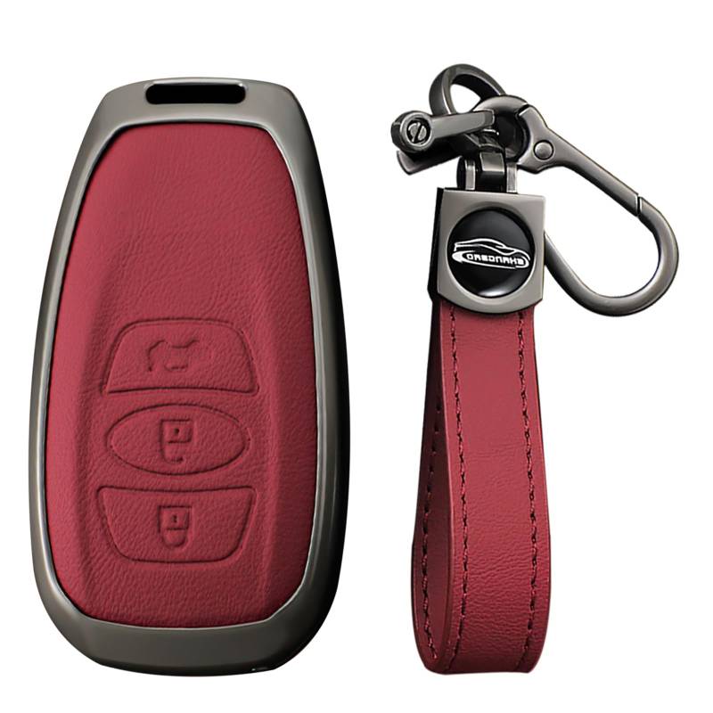 KUNIO Schlüsselhülle Passt für Subaru Outback XV Forester S5 E-Boxer Legecy Passt für Toyota GR86 Schlüsselschutz Schlüsselcover Zinklegierung Leder Schlüsselanhänger A Rot von KUNIO