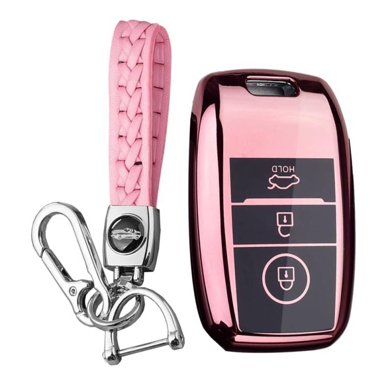 KUNIO TPU Schlüsselhülle Passt für Kia Sportage Rio NIRO Sorento Stonic Ceed 2 Picanto GT Line Picanto X-line Soul K3 KX3 Keyless Schlüsselcover Etui Schlüsselanhänger 3 Tasten A Rosa von KUNIO