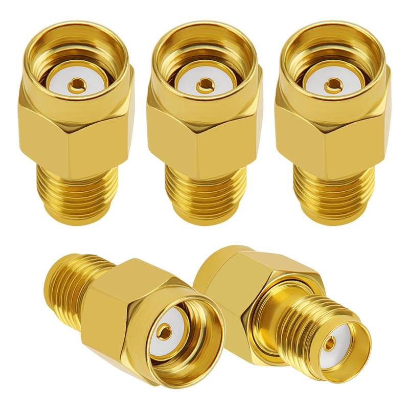 5 Stück RP-SMA Stecker auf SMA Buchse Adapter, KUOQIY SMA Koaxial-Adapter Konverter, SMA-Adapter Koaxial Steckverbinder, für WiFi-Antenne, FPV, Brille, Router von KUOQIY