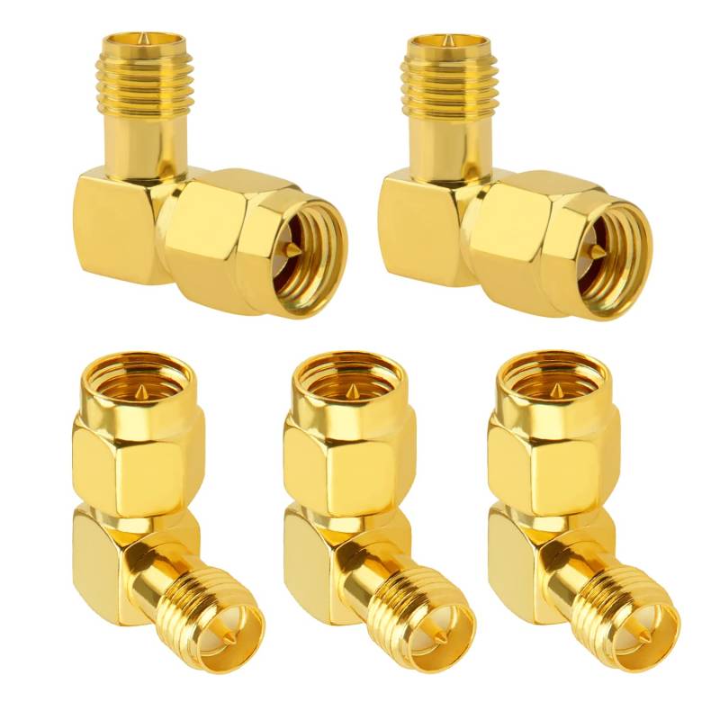 5 Stück Rechtwinkliger SMA Stecker auf RP-SMA Buchse ​Adapter, KUOQIY SMA Koaxial-Adapter Konverter, SMA-Adapter Koaxial Steckverbinder, für WiFi-Antenne, FPV, Brille, Router von KUOQIY