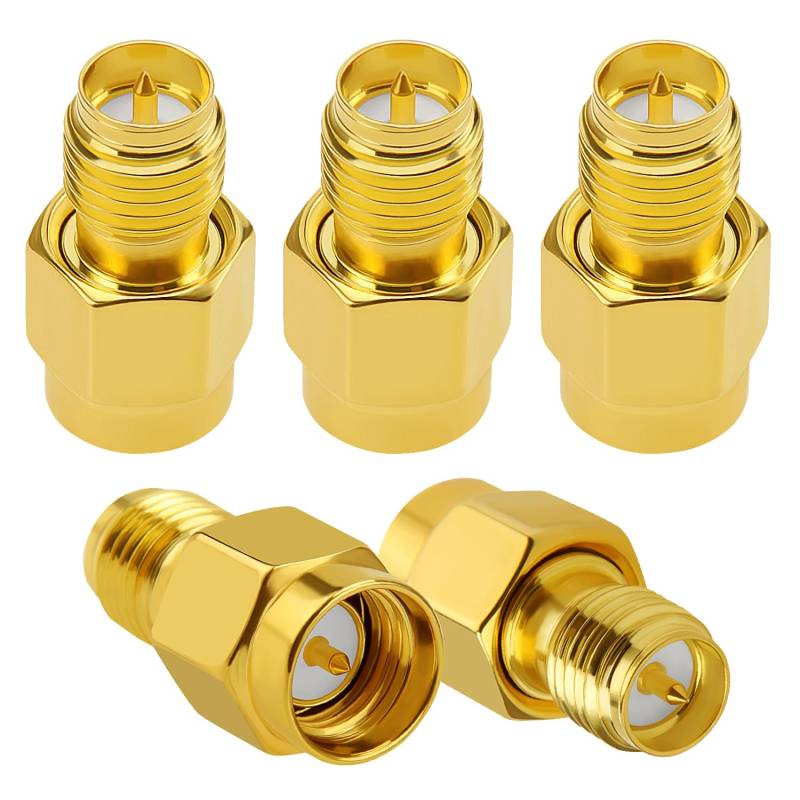 5 Stück SMA Stecker auf RP-SMA Buchse Adapter, KUOQIY SMA Koaxial-Adapter Konverter, für WiFi-Antenne, FPV, Brille, Router von KUOQIY