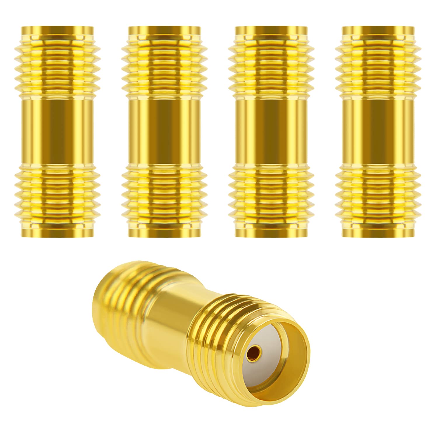 5 Stücke SMA Buchse auf SMA Buchse RF Koaxial Adapter, KUOQIY SMA Koppler Barrel Adapter, für Antenne, Radio, WiFi, HT (Vergoldet) von KUOQIY