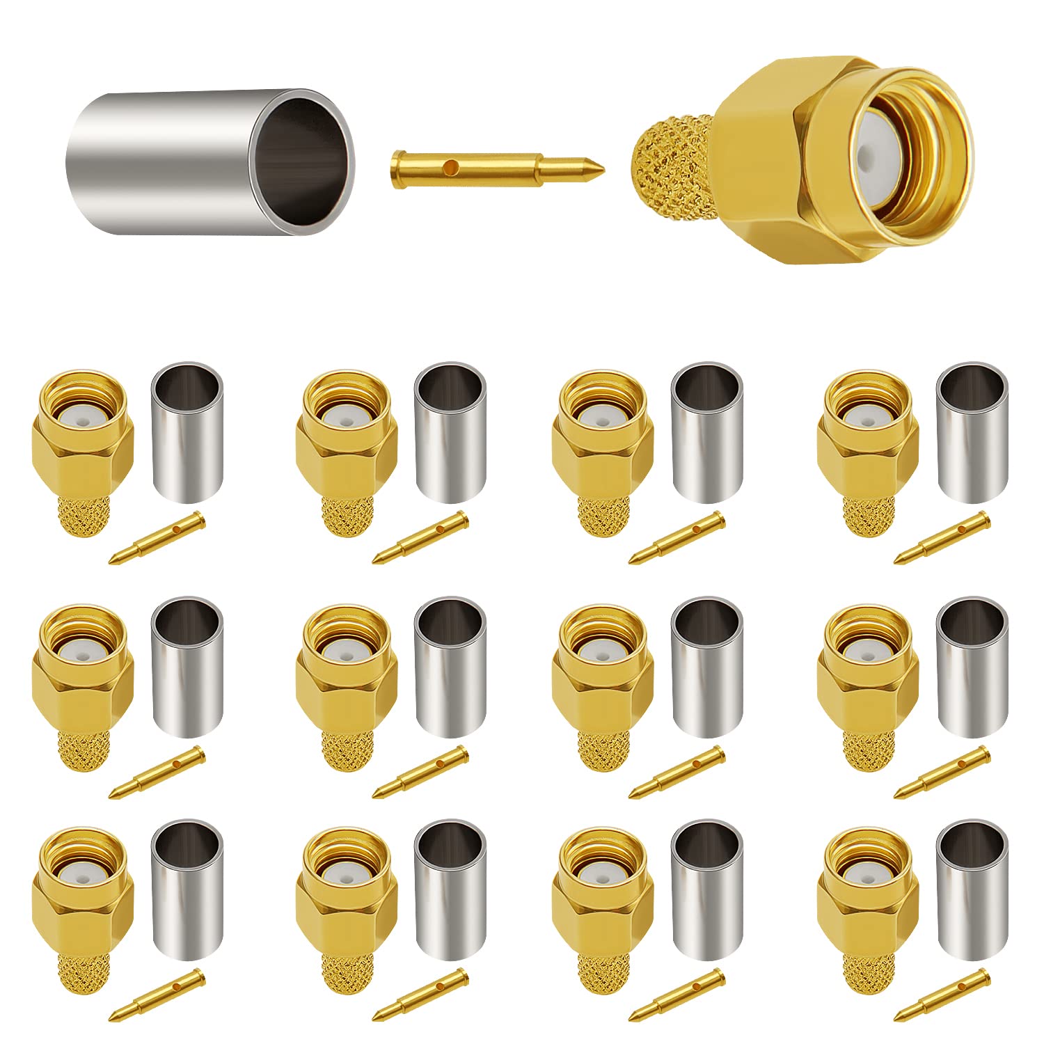 KUOQIY 12 Stück SMA Stecker Crimp, SMA Stecker Crimp Vergoldeter RF-Stecker, für RG58 / RG400 / RG142 / LMR195 Kabel KUOQIY 12 Stück SMA Stecker Crimp, SMA Stecker Crimp Vergoldeter RF-Stecker, für RG58 / RG400 / RG142 / LMR195 Kabel von KUOQIY