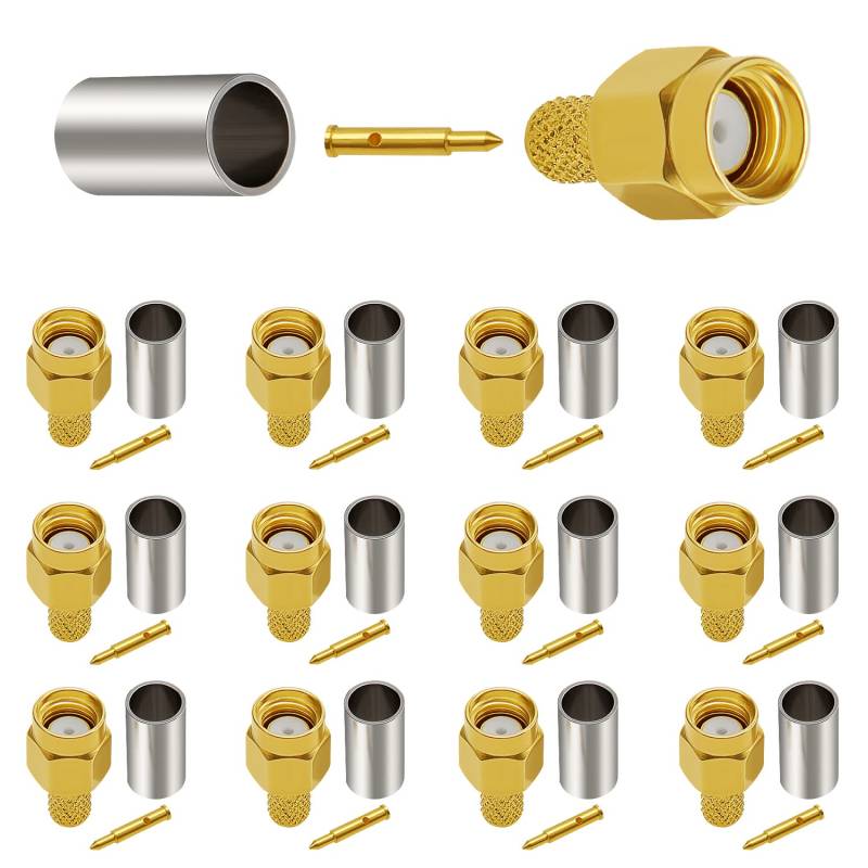 KUOQIY 12 Stück SMA Stecker Crimp, SMA Stecker Crimp Vergoldeter RF-Stecker, für RG58 / RG400 / RG142 / LMR195 Kabel von KUOQIY