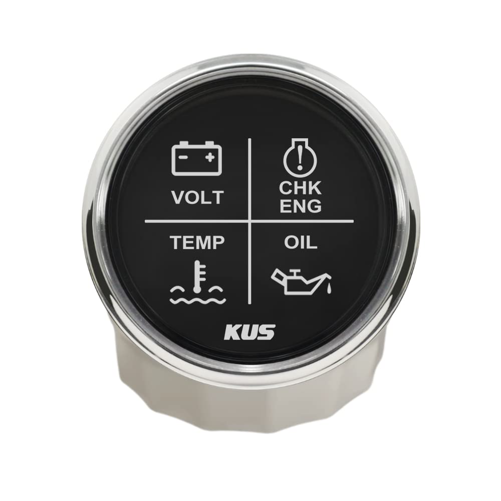 KUS 4 LED Motoralarmanzeige Meter Volt Wassertemperatur Öldruck CHK ENG 52mm 12V 24V (Schwarz) von KUS