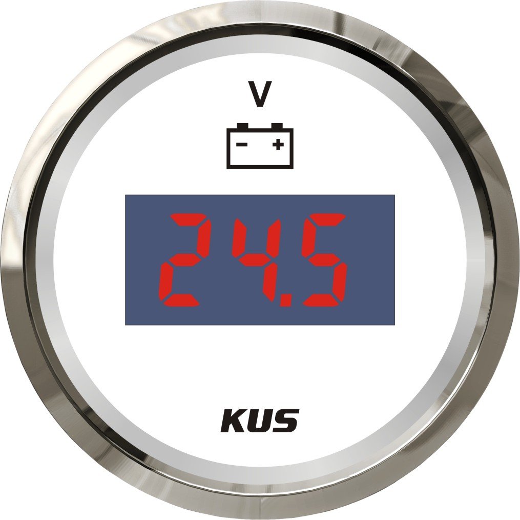KUS Digital Voltmeter Spannungsmesser 9-32V 52MM (2") Mit Hintergrundbeleuchtung (Weiß) von KUS