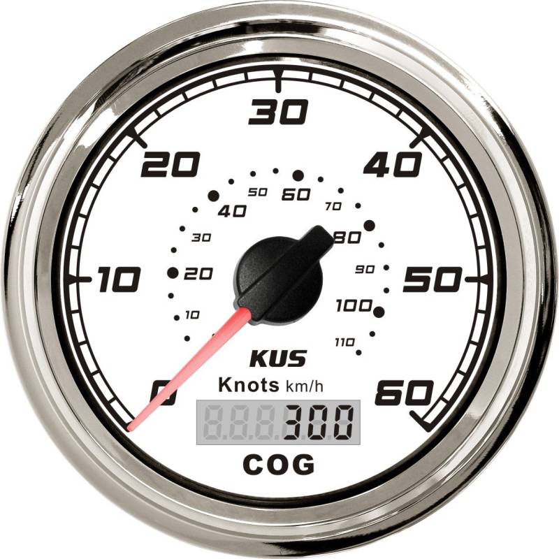 KUS GPS-Geschwindigkeitsmesser 60 Knots mit Hintergrundbeleuchtung für Bootsyachten 85 mm 12 V/24 V (weiß) von KUS USA