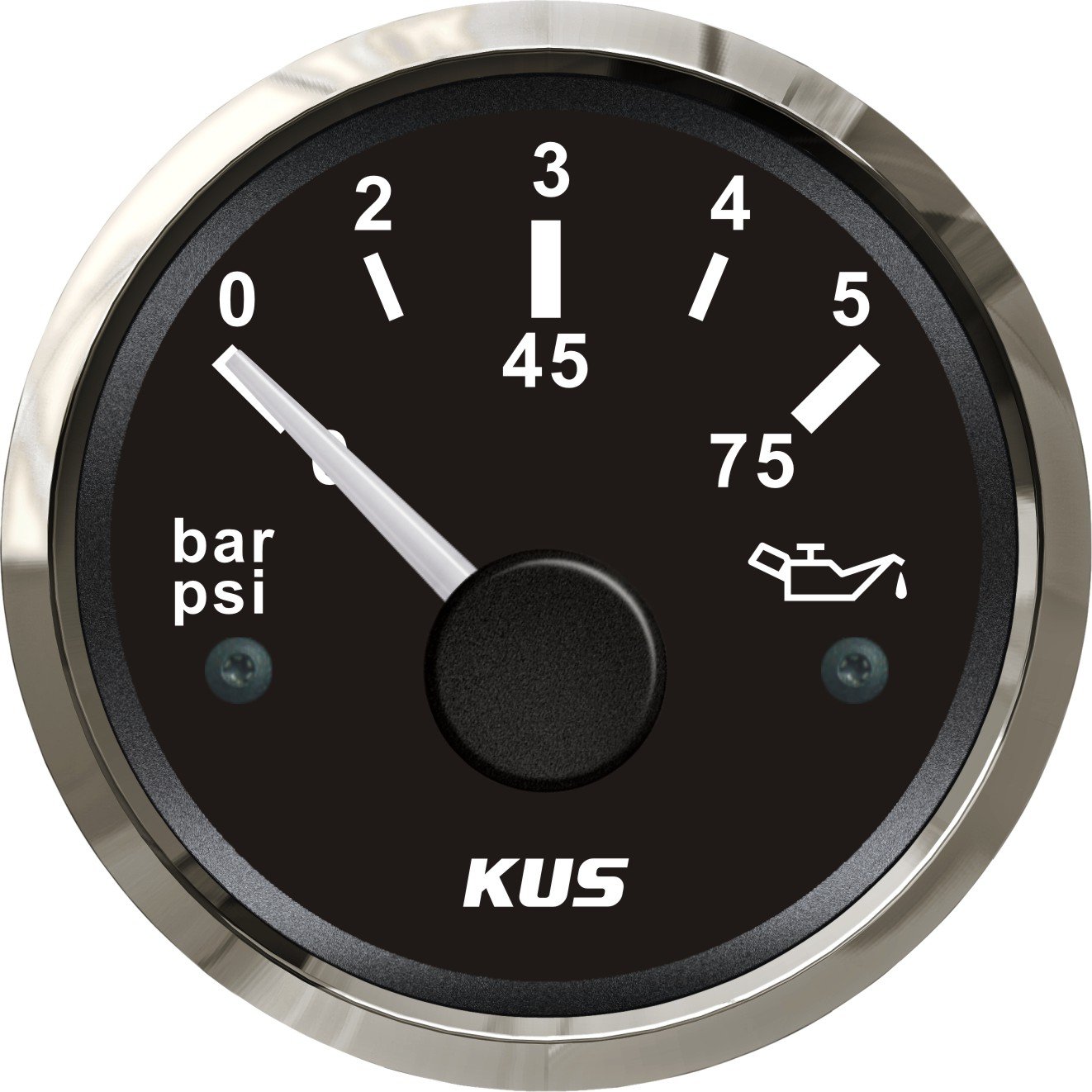 KUS Öltreibstoff Manometer Meter 0-5Bar 0-75PSI Mit Hintergrundbeleuchtung 12V/ 24V 52MM (2") (Schwarz) von KUS