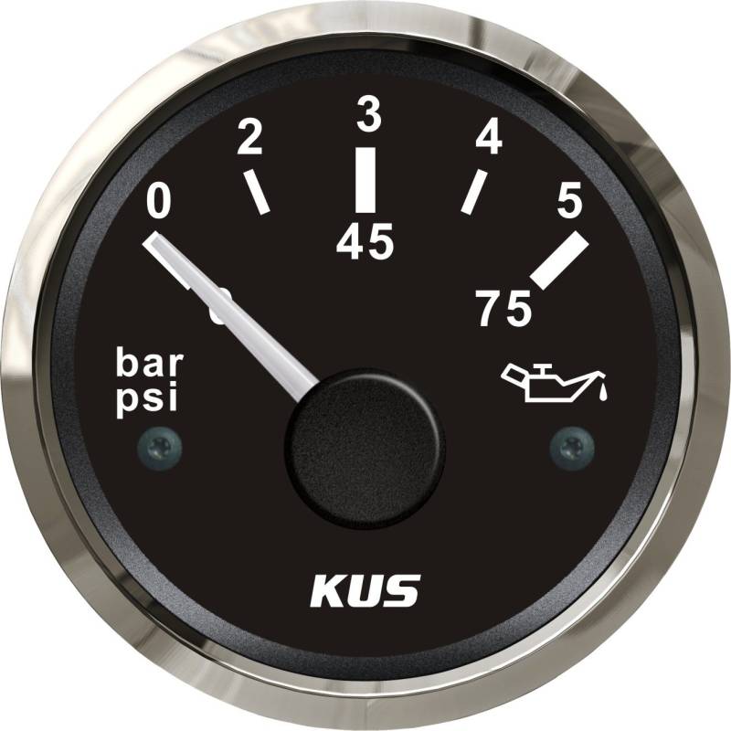 KUS Öltreibstoff Manometer Meter 0-5Bar 0-75PSI Mit Hintergrundbeleuchtung 12V/ 24V 52MM (2") (Schwarz) von KUS USA