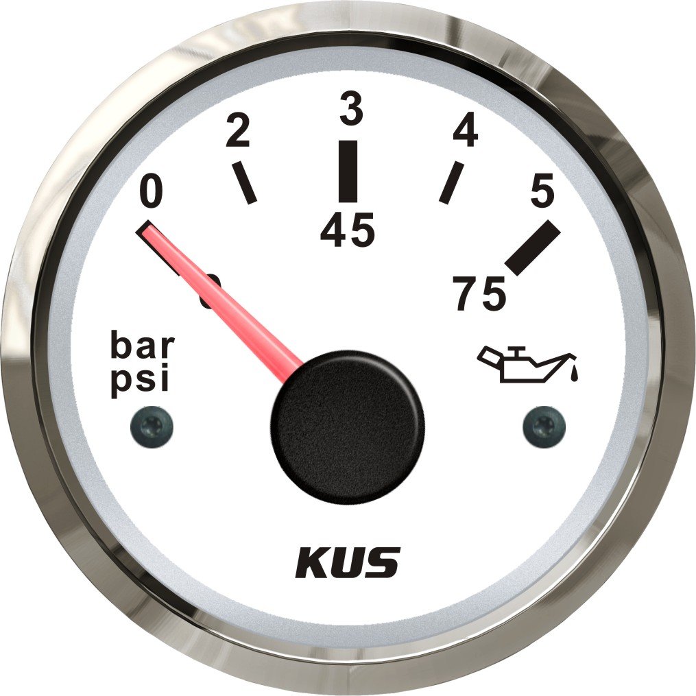KUS Öltreibstoff Manometer Meter 0-5Bar 0-75PSI Mit Hintergrundbeleuchtung 12V/ 24V 52MM (2") (Weiß) von KUS
