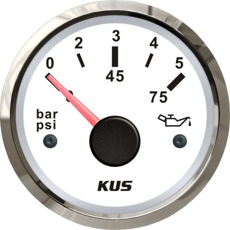 KUS Öltreibstoff Manometer Meter 0-5Bar 0-75PSI Mit Hintergrundbeleuchtung 12V/ 24V 52MM (2") (Weiß) von KUS USA